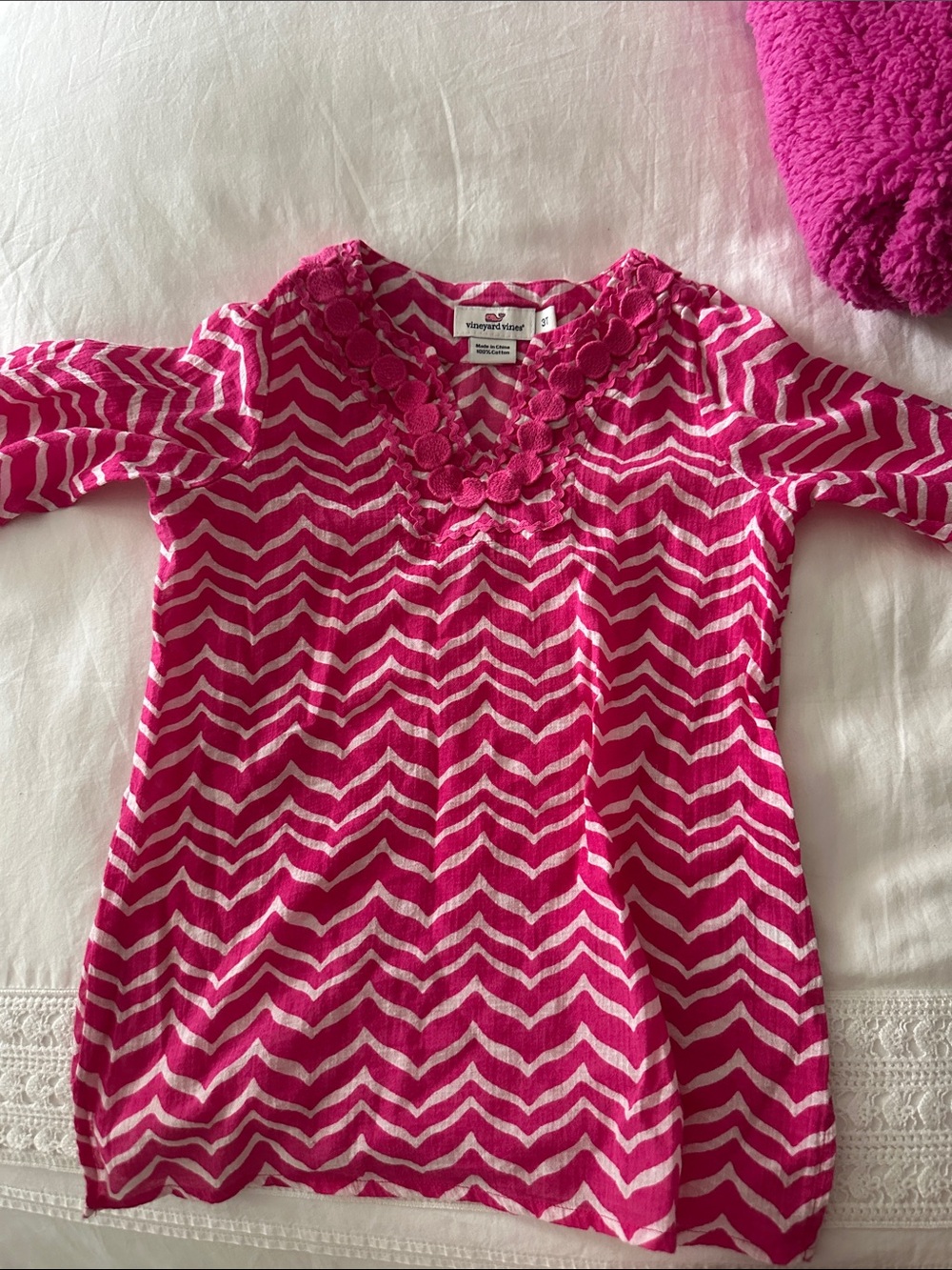 Vineyard Vines Pink and White Chevron Kids Swim Coverup